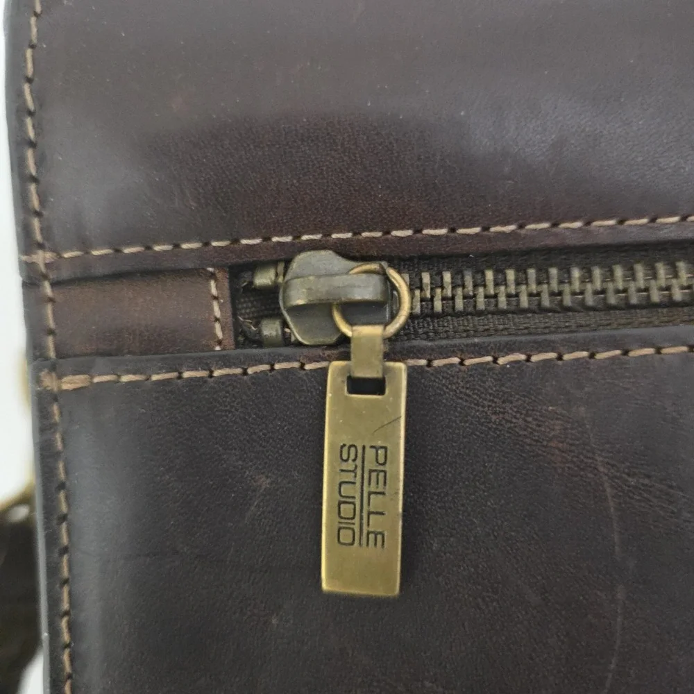 Wilsons Pelle Studio Italian Leather Satchel Briefcase Brown Messenger Bag Y2K